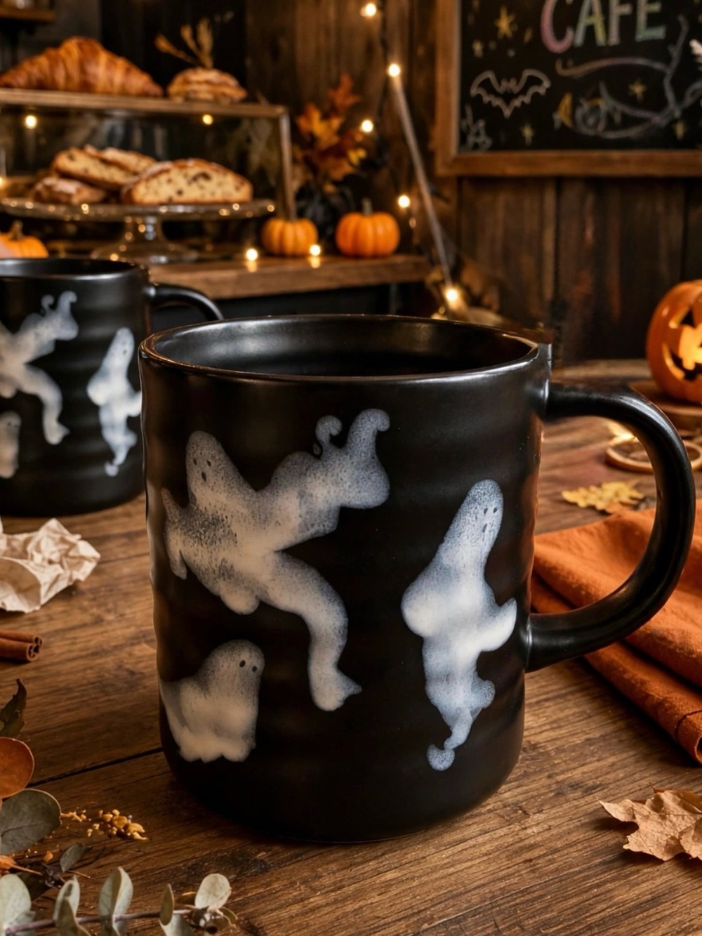 Black Ghost Pattern Ceramic Coffee Mug